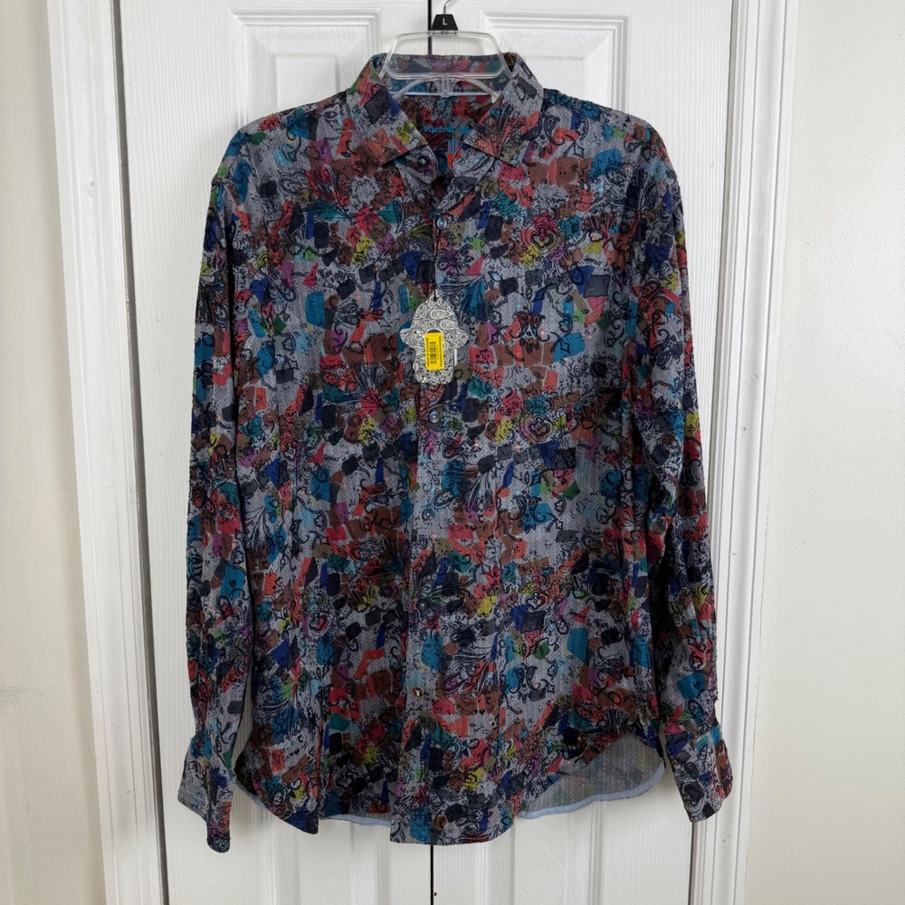 Visconti Black Mens Medium Abstract Paisley Jacquard Button Down Shirt Multi NWT
